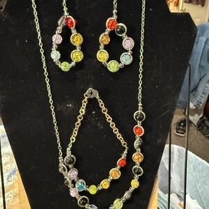 Multicolor Crystal Beaded Jewelry Set with Chain Necklace and Earrings